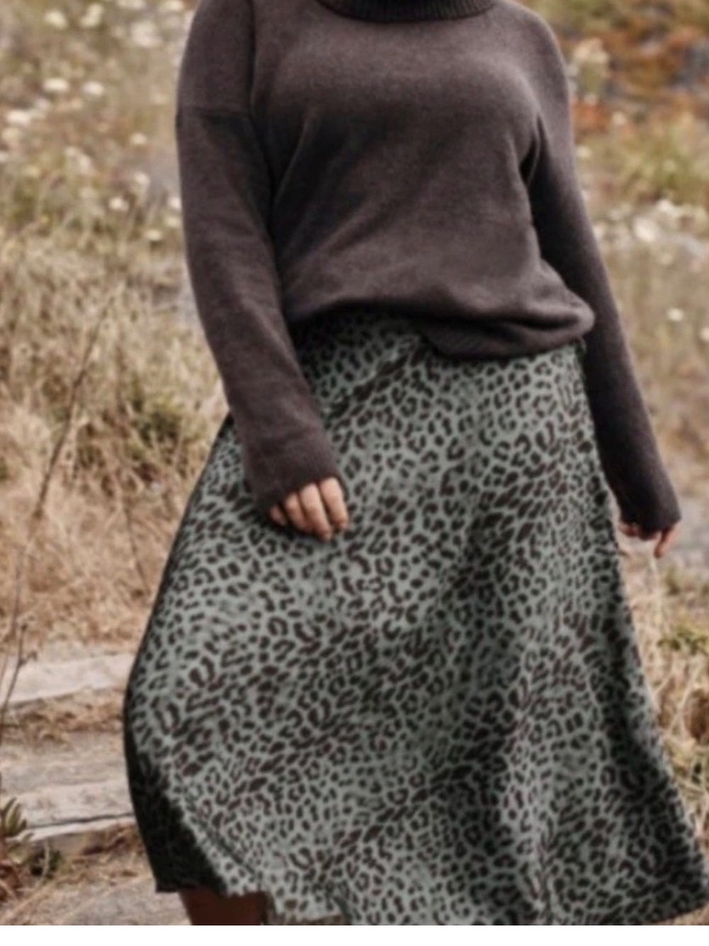 NWT J. Jill Leopard Midi Skirt Large Green Black Animal Print Ecovero Viscose